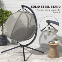 Outsunny Double Hanging Egg Chair 2 Seaters Texteline Swing Hammock Chair with Stand, Cushion and Folding Design, for Indoor and Outdoor, Brown(m-17)