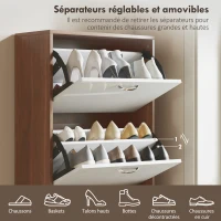 HOMCOM Armoire à Chaussures Meuble à Chaussures Design Contemporain 5 Portes abattantes Bicolore Blanc Marron foncé Imitation Bois(m-5)