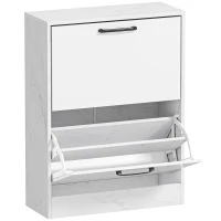 HOMCOM Zapatero Estrecho 2 Puertas de Alto Brillo Estantes Ajustables Diseño Mármol para 8 Pares de Zapatos 60x24x80 cm Blanco(m-1)