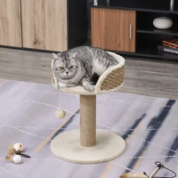 PawHut Arbre à chat arbre à grimper grattoir design jeu pompon suspendu + plateforme peluche 40 x 40 x 49 cm sisal beige(m-10)