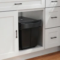 HOMCOM Coș de gunoi glisant sub chiuvetă, coș pentru colectare selectivă, 2 x 20L, găleți interioare detașabile, 52 x 33,5 x 41 cm, negru(m-6)