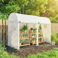 Outsunny Serre de Jardin, Petite Serre de Balcon en Bâche PE Châssis Acier, Portes et Fenêtres Roulantes 300 x 100 x 200 cm blanc(m-7)