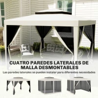 Outsunny Carpa de Jardín 3x3 m Cenador Gazebo con 4 Mosquiteras Laterales Techo Doble 8 Orificios de Drenaje Marco de Metal Crema(m-7)