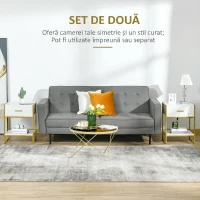 HOMCOM Set 2 noptiere moderne cu sertar și raft deschis din MDF și oțel, 45x40x60cm, alb și auriu(m-5)