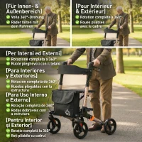 HOMCOM Déambulateur 4 Roues Pliable en Aluminium, Hauteur Réglable 6 Positions, Freins Doubles, Rangement, 64x67x92cm, Doré(m-7)