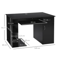 HOMCOM Secretária para Escritório com Prateleiras Abertas Gabinete Suporte para Cpu e Bandeja Removível 120x60x74 cm Preto(m-3)