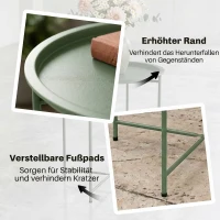 Outsunny Gartentisch, Runder Außen-Beistelltisch aus Stahl mit herausnehmbarem Tablett, faltbares Design, Terrassentisch, Grün(m-6)