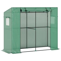 Outsunny Mini-Gewächshaus, Anlehn-Gewächshaus mit Rolltür und Netzfenstern, UV-beständig, für Blumen, Setzlinge, Pflanzen, Grün(m-11)