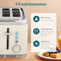HOMCOM 2200W, 1,7L Wasserkocher mit Schnellkochfunktion, Entkalkungsfilter und 4-Scheiben-Toaster mit 7 Bräunungsstufen, Creme(m-8)