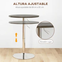 HOMCOM Mesa Alta Cocina Mesa Alta Bar Redonda para 2 Personas Altura Ajustable Tablero Giratorio 360° 60x60x91 cm Nogal(m-4)