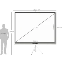 HOMCOM Pantalla de Proyector Manual 120 Pulgadas Pantalla de Proyección Formato 4:3 con Altura Ajustable 244x183 cm Blanco(m-3)