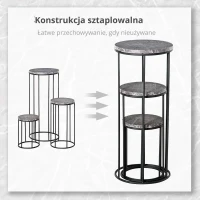Outsunny Zestaw 3 metalowych stojaków na kwiaty, marmurowy wzór, możliwość układania w stos(m-5)