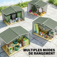 Outsunny Abri de jardin 5,4 m² 2,77 x 1,95 x 1,92 m kit de fondation porte coulissante ventilations acier galvanisé, vert clair(m-7)