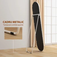 HOMCOM Oglindă de podea în mărime naturală cu suport pliabil, sticlă și metal, 40x4x160 cm, argintiu(m-6)
