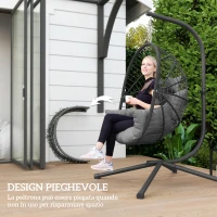Outsunny Poltrona Sospesa a Uovo con Cuscino Imbottito e Cesto Pieghevole, 120x106x188 cm, Grigio(m-5)