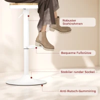 HOMCOM Barhocker 2er Set, Höhenverstellbar 360° Drehbar Barstuhl mit Stahlgestell Fußstütze 38,5x38,5x60-80 cm Naturholz+Weiß(m-7)