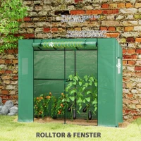 Outsunny Mini-Gewächshaus, Anlehn-Gewächshaus mit Rolltür und Netzfenstern, UV-beständig, für Blumen, Setzlinge, Pflanzen, Grün(m-6)
