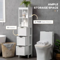 HOMCOM Narrow Floor Cabinet, Bathroom Cabinet with 3 Drawers and 2 Open Shelves, 30W x 30D x 141.6Hcm, White(m-4)