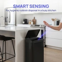 HOMCOM 50L Sensor Bin with Soft-Close Lid, Stainless Steel Automatic Touchless Motion Sensor Kitchen Bin, Black(m-5)