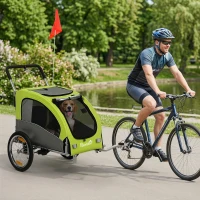 PawHut Remorcă bicicletă 2 în 1 pentru câini, cărucior pliabil pentru câini medii cu suspensie, roți mari, ferestre, verde(m-4)