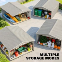 Outsunny 13 x 11ft Large Metal Storage Shed Sliding Doors - Warm Grey(m-7)