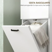 HOMCOM Armario Alto para Baño con Puertas y Estantes Cesto para Ropa Sucia en Espacios Reducidos 35x31,5x144 cm Blanco(m-5)