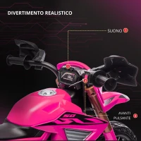 AIYAPLAY Moto elettrica per bambini, motocicletta 12V con rotelle di supporto, veicolo per bambini con clacson e suoni di avviamento, 3 km/h, Rosa(m-5)