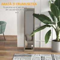 HOMCOM Oglindă modernă de podea, în mărime completă, cu ramă și suport, din lemn și sticlă, 37x40x155 cm, gri(m-4)