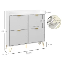 HOMCOM Meuble à chaussures 4 abattants, avec étagère réglable, rangement chaussure 106 x 24 x 102 cm, blanc(m-3)