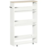 kleankin Storage Cart, 4-Tier Compact Storage Trolley on Wheels and Handle, 48W x 15D x 80H cm, White(m-10)