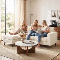 HOMCOM Canapea colțar 192 cm în formă de L, canapea 3 locuri cu chaise-longue reversibilă, aspect cord, pentru spații mici, alb crem(m-5)