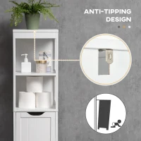 HOMCOM Narrow Floor Cabinet, Bathroom Cabinet with 3 Drawers and 2 Open Shelves, 30W x 30D x 141.6Hcm, White(m-6)