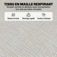 Outsunny Bain de Soleil transat Pliable Dossier inclinable Multi-Positions Acier thermoplastique Lacets élastiques Noir textilène crème(m-5)