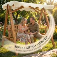 Outsunny Dondolo da Giardino Stile Classico Legno Massello di Pino Conforme alle Norme di FS Tettuccio Parasole in Tessuto di Poliestere con Rivestimento di PA 162x130x185cm 240kg(m-4)