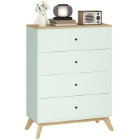 HOMCOM 4 Drawer Storage Cabinet, Chest of Drawers for Bedroom Living Room, Light Green and Oak(m-10)