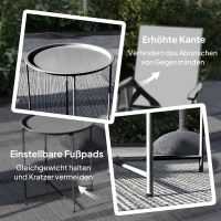Outsunny Gartentisch, Runder Außen-Beistelltisch aus Stahl mit herausnehmbarem Tablett, faltbares Design, Terrassentisch, Schwarz(m-6)