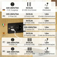 HOMCOM Noptieră modernă cu 2 prize, 2 porturi USB și sertar din PAL, 40x40x60cm, culoare lemn(m-4)