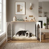 PawHut Dog Crate Furniture, Indoor Dog Cage with Double Doors for Large Breeds, Pet Kennel End Side Table(m-8)