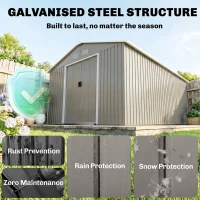 Outsunny 13 x 11ft Large Metal Storage Shed Sliding Doors - Warm Grey(m-4)