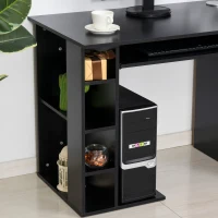 HOMCOM Secretária para Escritório com Prateleiras Abertas Gabinete Suporte para Cpu e Bandeja Removível 120x60x74 cm Preto(m-10)