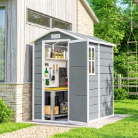 Outsunny Magazie de Grădină din Rășină cu Podea, Ușă Blocabilă și Fereastră, 1,3 x 1,8 m, Gri(m-2)