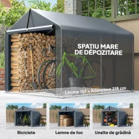 Outsunny Garaj cort cu material întărit impermeabil și intrare cu fermoar, din oțel galvanizat, 162x221,5x163 cm, gri(m-6)