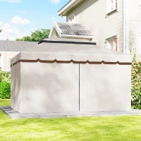 Outsunny Cenador de Jardín 4x3m Pabellón de Jardín Gazebo con Doble Techo 4 Cortinas y Mosquitera Marco de Aluminio UPF50+ Crema(m-9)