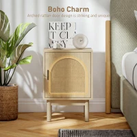 HOMCOM Rattan Bedside Table for Bedroom - Natural Wood(m-5)