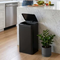 HOMCOM 50L Sensor Bin with Soft-Close Lid, Stainless Steel Automatic Touchless Motion Sensor Kitchen Bin, Black(m-8)