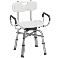 HOMCOM Cadeira para Duche Giratória com Altura Ajustável com Apoios de Braço, Encosto, Capacidade 150 kg, Branco