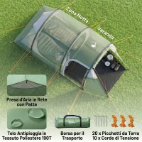 Outsunny Tenda da Campeggio 2-4 Posti con Telo Impermeabile e Porte con Cerniera, 426x206x15 cm, Verde Scuro(m-4)
