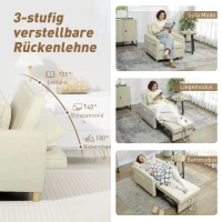 HOMCOM Schlafsessel 3 in 1 Umwandelbarer Sessel mit Bettfunktion, Breiter Sitzfläche für Wohnzimmer, Beige(m-5)