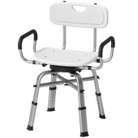HOMCOM Silla de ducha giratoria de altura regulable con reposabrazos, respaldo, capacidad 150 kg, Blanco(m-6)