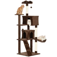 PawHut Árbol Rascador para Gatos 180 cm con Plataformas Cama 2 Cuevas Hamaca Escalera Postes de Sisal Marrón(m-10)